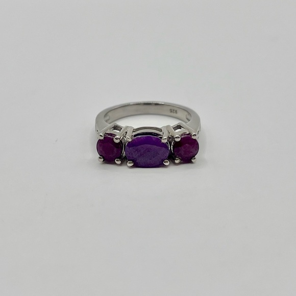 1.5 Ct Natural Ruby Round Oval Cut Silver Ring - Picture 1 of 4